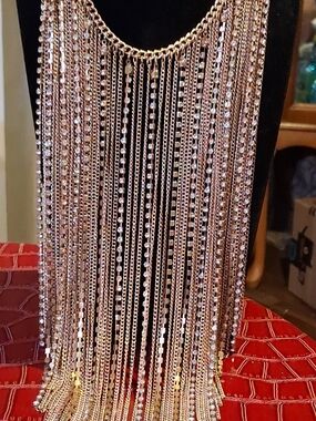 Paparazzi Zi Collection "The Ramee" Gold Fringe Bib Necklace Rhinestone Waterfal
